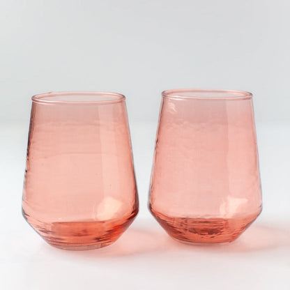 Handblown Hammered Glass Water Tumbler, Blush - set of 4