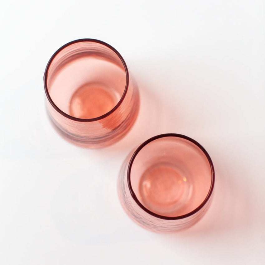 Handblown Hammered Glass Water Tumbler, Blush - set of 4