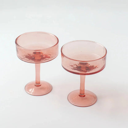 Handblown Hammered Coupe Cocktail Glasses, Blush - set of 4