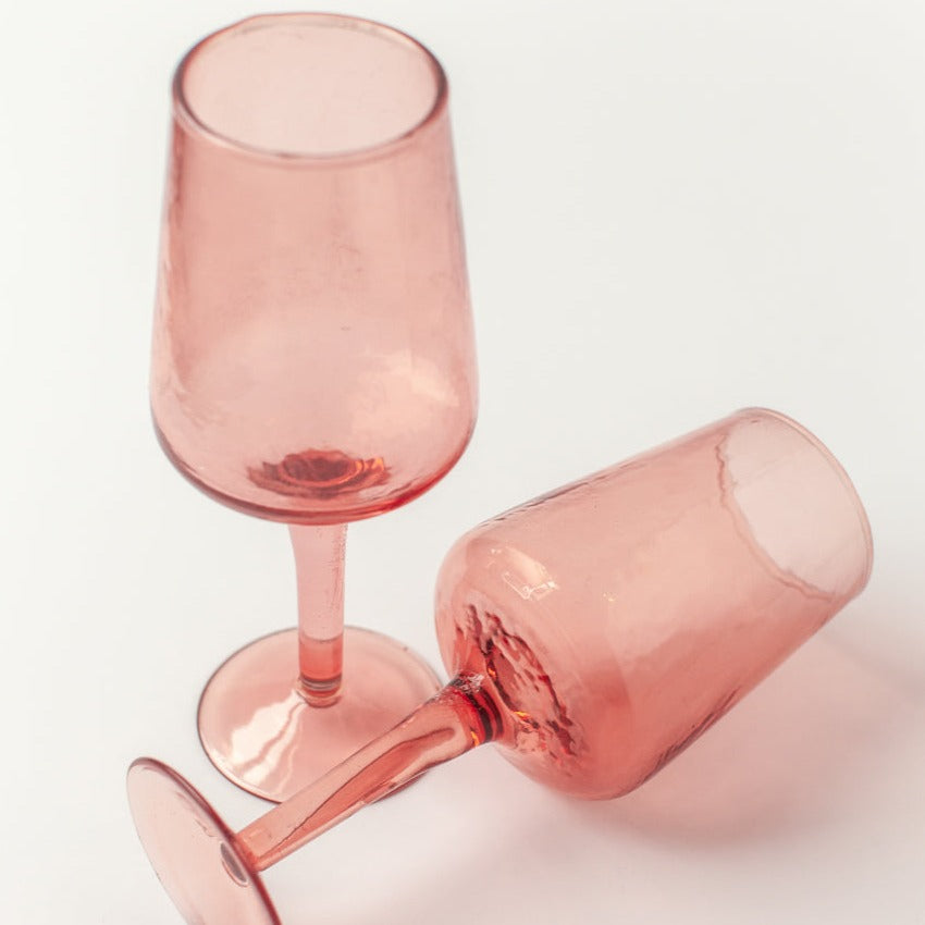 Handblown Hammered Wine Glasses, Blush - set of 4