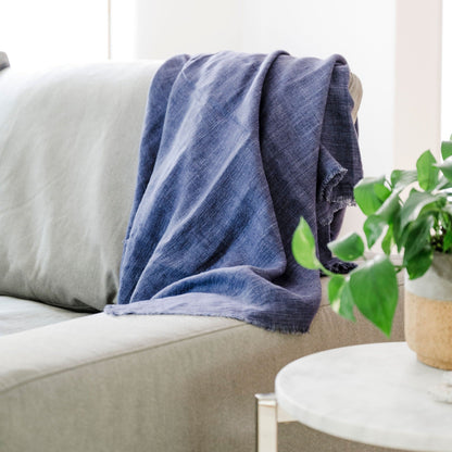 Stone Washed Linen Throw - Navy