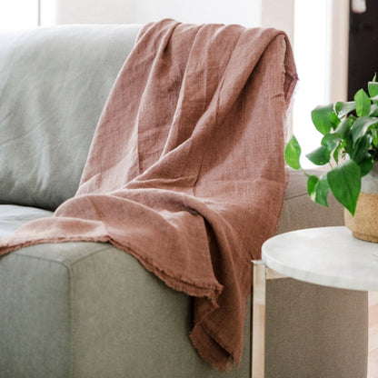 Stone Washed Linen Throw - Ash Rose